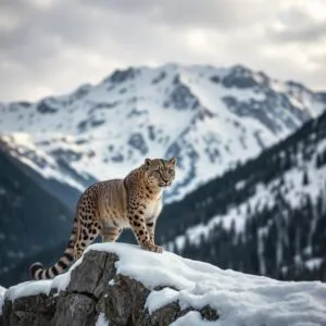 Snow Leopard in Mountain Range