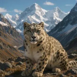 Snow Leopard in Mountains