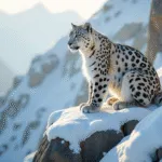 Snow Leopard on Rocky Cliff