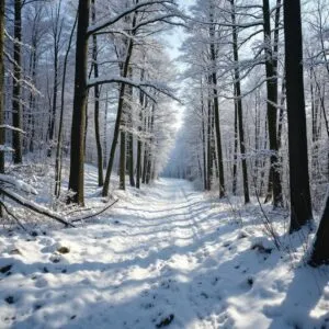 Snowy Forest Path in Winter