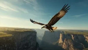 Soaring Eagle Over Cliffs