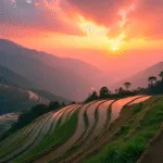 Sunrise Over Rice Terraces