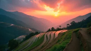 Sunrise Over Rice Terraces