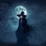 Witch Flying Over the Moon