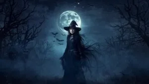 Witch Flying Over the Moon