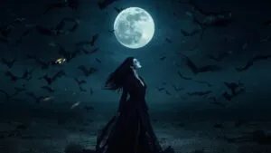 Witch Flying with Bats