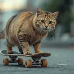 Cat on Skateboard Cool