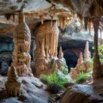 Cave Interior Stalactites Glow Hidden Light