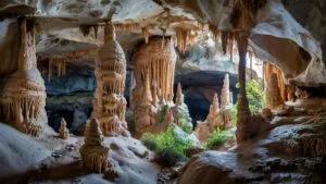 Cave Interior Stalactites Glow Hidden Light