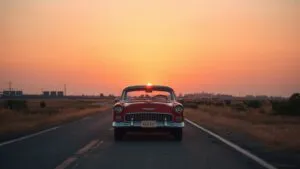 Classic Car Sunset Drive View