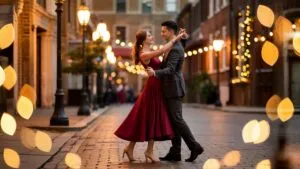 Couple Dancing Street Lights Bokeh Effect Joy
