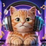 Cute Cat with Headphones Music