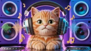 Cute Cat with Headphones Music
