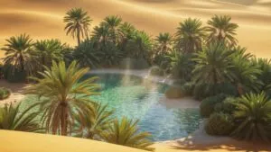 Desert Oasis Palm Trees Water Pool Isolated Refuge