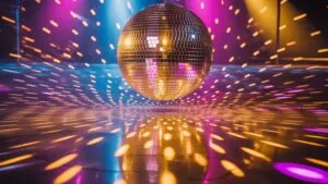 Disco Ball Lights Reflected On Dance Floor Vibrant