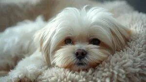 Fluffy Maltese Dog Sleeping Cozily at Home
