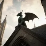 Gargoyle Perched Cathedral Rooftop