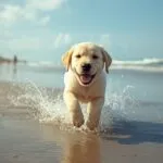Happy Labrador Puppy on the Beach