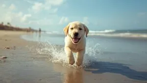 Happy Labrador Puppy on the Beach