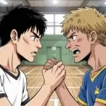 High School Rivalry Intense Staredown Gym Setting