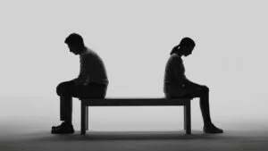 Love and Silence Minimalist Couple Silhouette on Bench