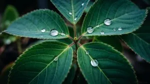 Macro Water Droplets Green Leaf Symmetry Detail