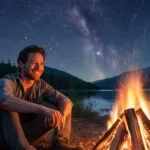Man Sitting by Campfire Watching the Stars