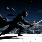 Ninja Assassin Stealth Pose Rooftop Night Scene