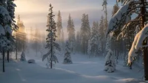 Northern Forest Taiga Pine Trees Deep Snow Wilderness