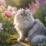 Persian Cat in a Flower Garden