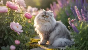Persian Cat in a Flower Garden