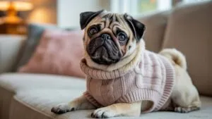 Pug Dog Wearing a Cute Sweater