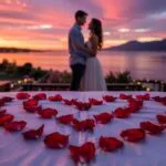 Red Rose Petals Heart Shape Bed Spread Romance