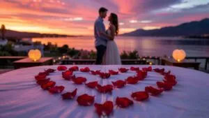 Red Rose Petals Heart Shape Bed Spread Romance