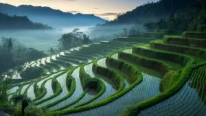 Rice Terraces Green Layers Asian Landscape Intricate
