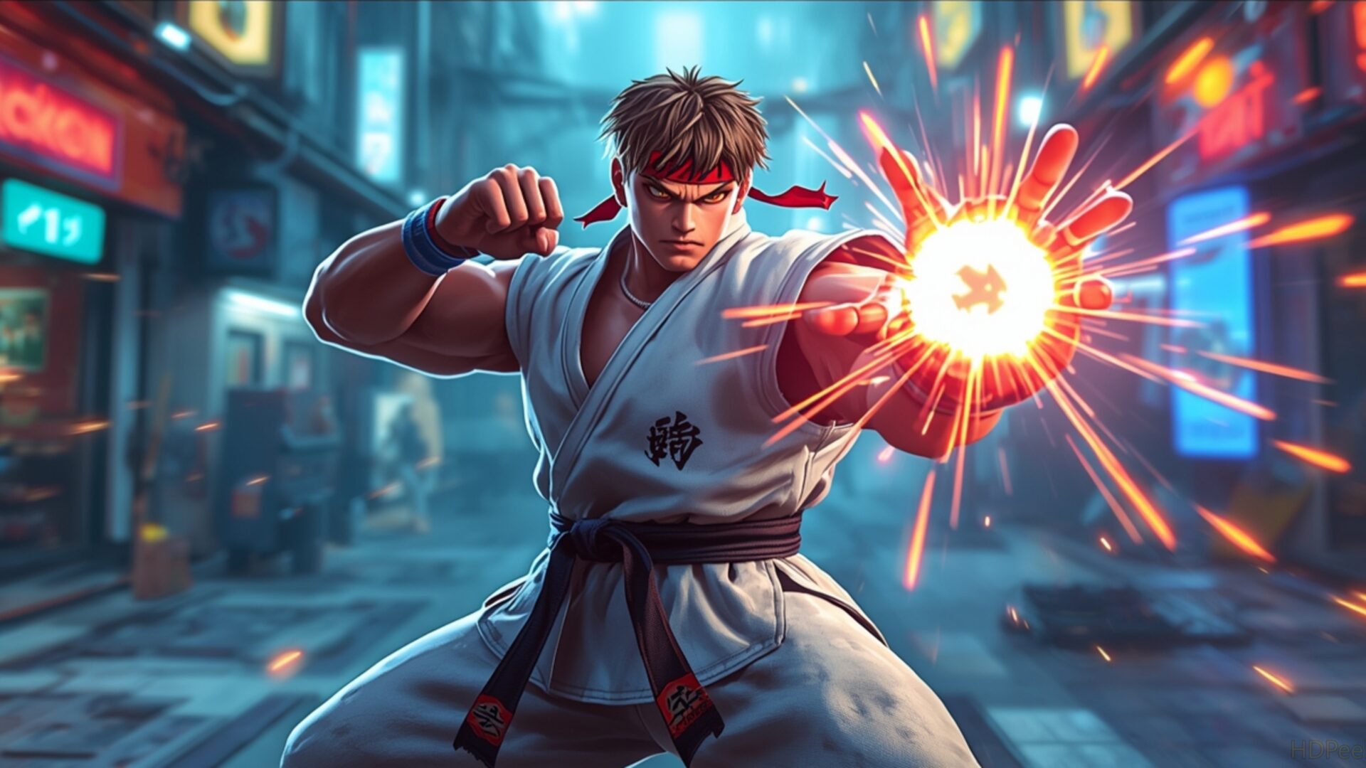 street fighter ryu hadouken power up wallpaper, gaming & esports, fighting game, hadouken, martial arts, retro, ryu, street fighter, desktop, mobile, background