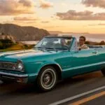 Summer Road Trip Retro Car Sunset View