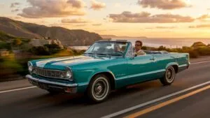 Summer Road Trip Retro Car Sunset View