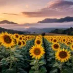 Sunflower Field Sunset Golden Glow Vibrant Yellow