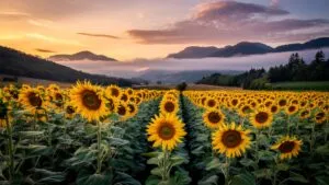 Sunflower Field Sunset Golden Glow Vibrant Yellow
