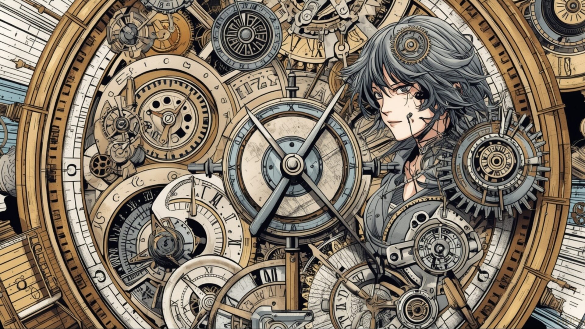 time traveler clockwork devices abstract background wallpaper, manga, abstract background, clockwork devices, complex, sci-fi, time traveler, desktop, mobile, background