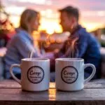 Two Coffee Mugs Steam Cozy Morning Light Home