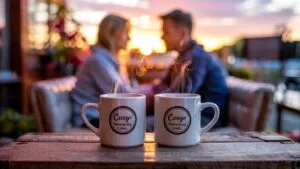Two Coffee Mugs Steam Cozy Morning Light Home