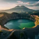 Volcano Crater Lake Emerald Green Aerial View