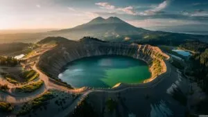Volcano Crater Lake Emerald Green Aerial View