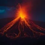 Volcano Eruption Lava Flow Dark Night