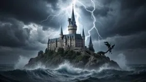 Wizard Tower Overlooking Stormy Sea