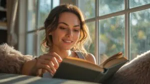 Woman Reading Beside Sunlit Window