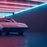 80s Sports Car Parked Under Neon Lights