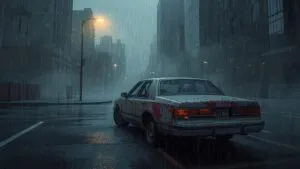 Abandoned Car in the Rain